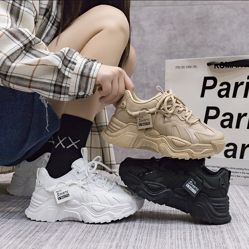 Shoes  Women's Shoes  Sneakers  New Thick-Soled Black Shoes Sports Soft Soles No Fatigue Breathable Running Fashion Shoes