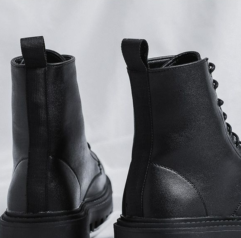 Shoes  Men's Shoes  Boots  Ankle  Bootie Martin Boots High Top Trendy British Style Retro Mid-Top Leather Shoes Heightened Black Leather Boots