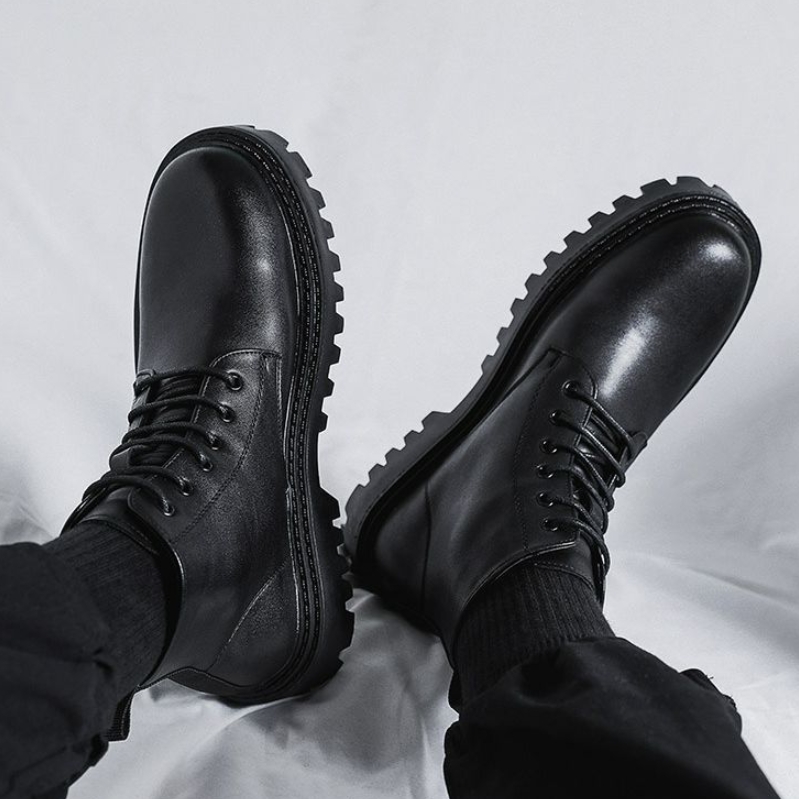 Shoes  Men's Shoes  Boots  Ankle  Bootie Martin Boots High Top Trendy British Style Retro Mid-Top Leather Shoes Heightened Black Leather Boots