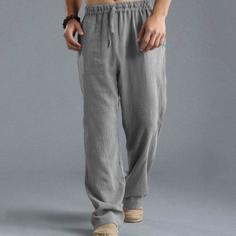 Clothes  Men's Clothing  Bottoms  Pants Loose Pants Elastic Waist Drawstring Linen Breathable Sports Cotton And Linen Trousers