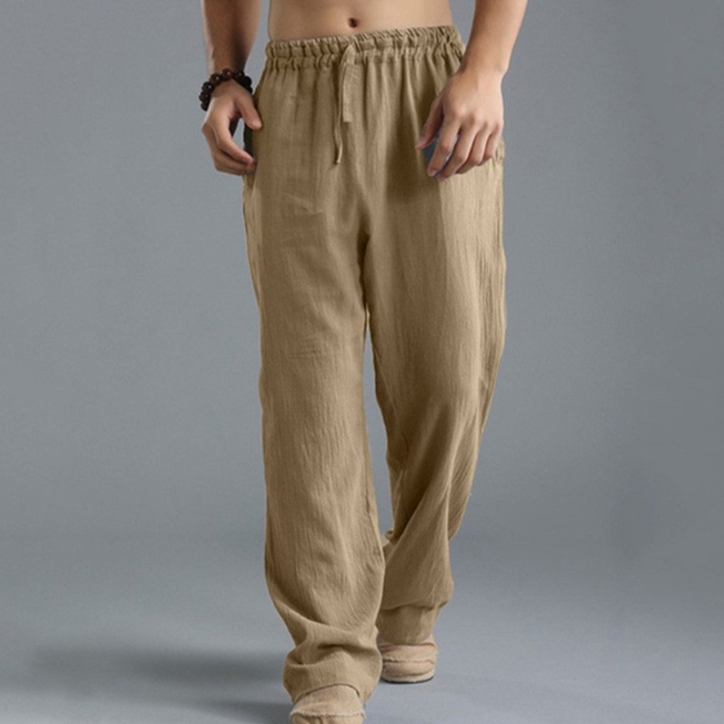 Clothes  Men's Clothing  Bottoms  Pants Loose Pants Elastic Waist Drawstring Linen Breathable Sports Cotton And Linen Trousers
