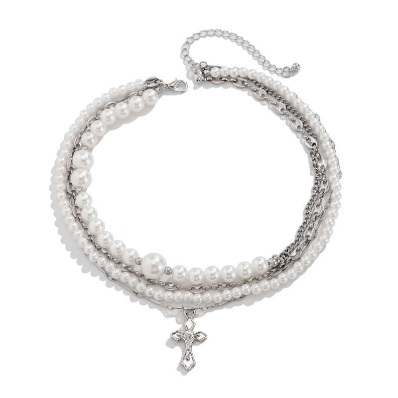 Fashion Accessories  Jewelry Women Jewelry Necklaces  Pendant Necklaces Retro Multi-Layer Imitation Pearl Handmade Choker Necklace Cold Personality Rivet Pendant Necklace Jewelry