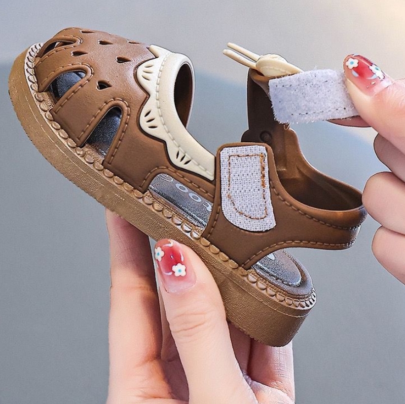 Baby Princess Shoes Girls Breathable Closed Toe Sandals Soft Sole Non-slip Baby Rubber Shoes Step Shoes Hollow