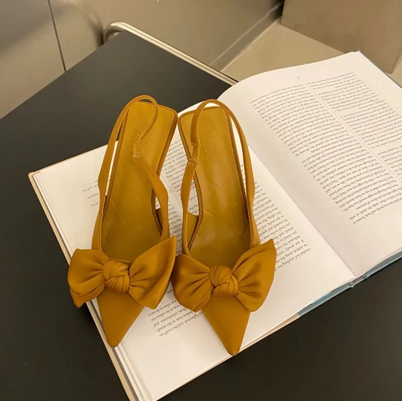French High Heel Niche Closed Toe Bow Sandals Fairy Shoes New Style Stiletto Pointed Toe Single Shoes