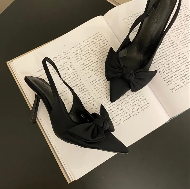 French High Heel Niche Closed Toe Bow Sandals Fairy Shoes New Style Stiletto Pointed Toe Single Shoes