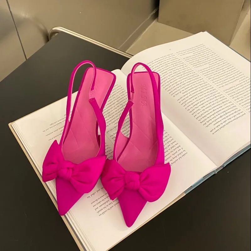 French High Heel Niche Closed Toe Bow Sandals Fairy Shoes New Style Stiletto Pointed Toe Single Shoes