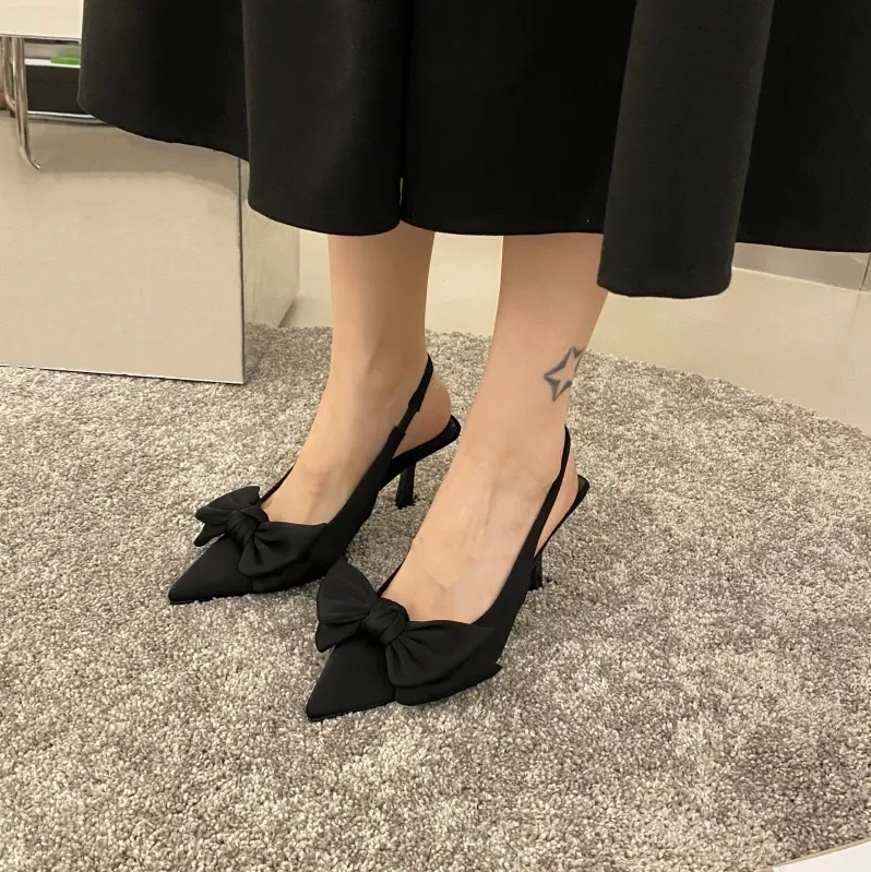 French High Heel Niche Closed Toe Bow Sandals Fairy Shoes New Style Stiletto Pointed Toe Single Shoes