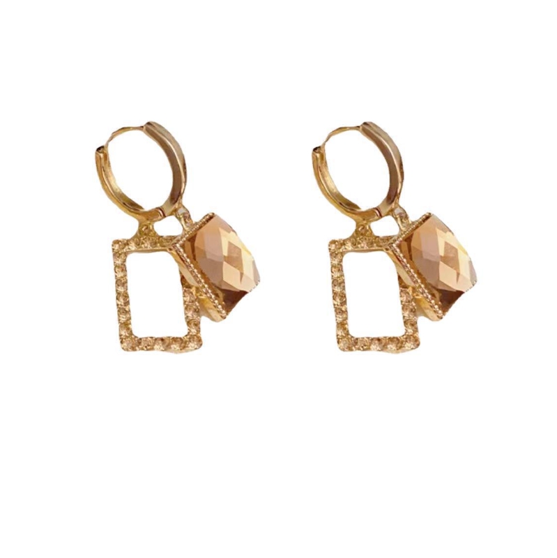 French High-Grade Champagne Crystal Geometric Square Super Flash Earrings Hoop Female New Earrings