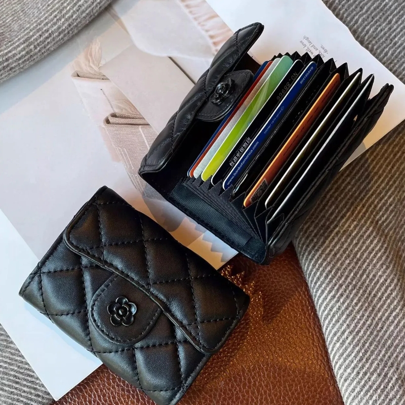 Small Chanel Style Card Wallet New Multi-Card Slot Light Luxury Small High-End Accordion Net Celebrity High-End Anti-Demagnetization Card Wallet Female Model