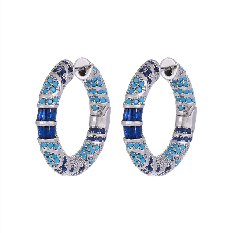 Blue Earrings Design Niche High-End Earrings Light Luxury Fashion Large Round Earrings Hoop Zircon Retro Exquisite Women