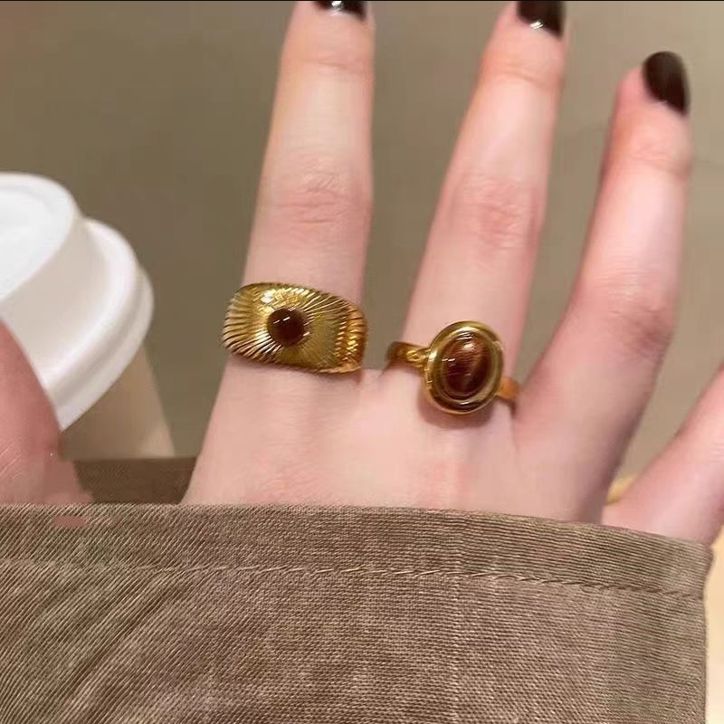 Golden Sunflower Tiger Eye Open Ring Female New High-end Ring Niche Retro Design Unique Versatile Ring