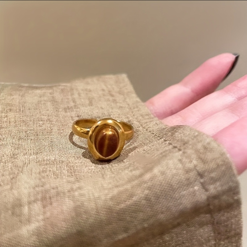 Golden Sunflower Tiger Eye Open Ring Female New High-end Ring Niche Retro Design Unique Versatile Ring