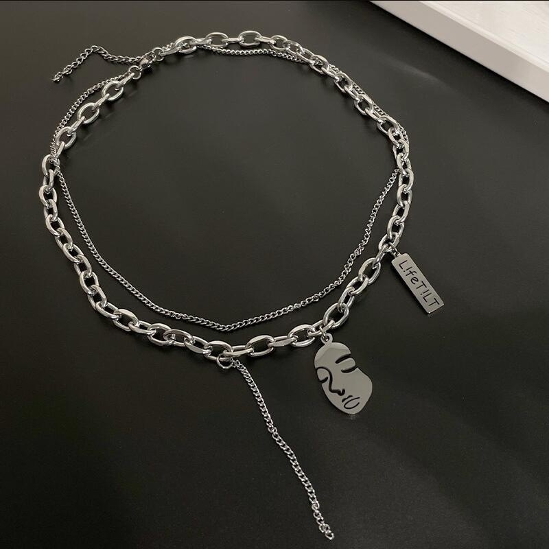 European And American Hip-Hop Instagram Portrait Necklace Double Layered Accessory