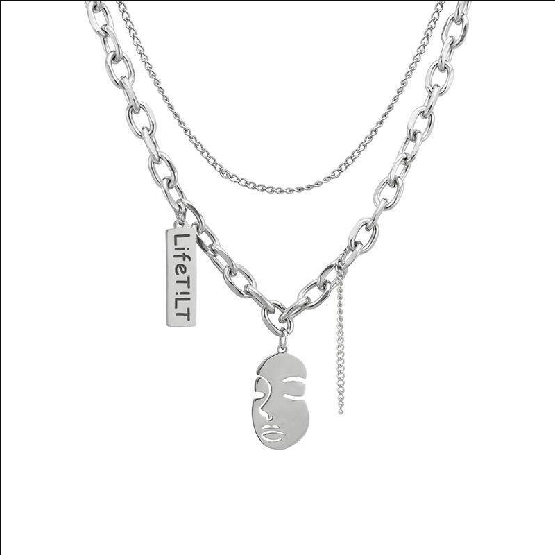 European And American Hip-Hop Instagram Portrait Necklace Double Layered Accessory