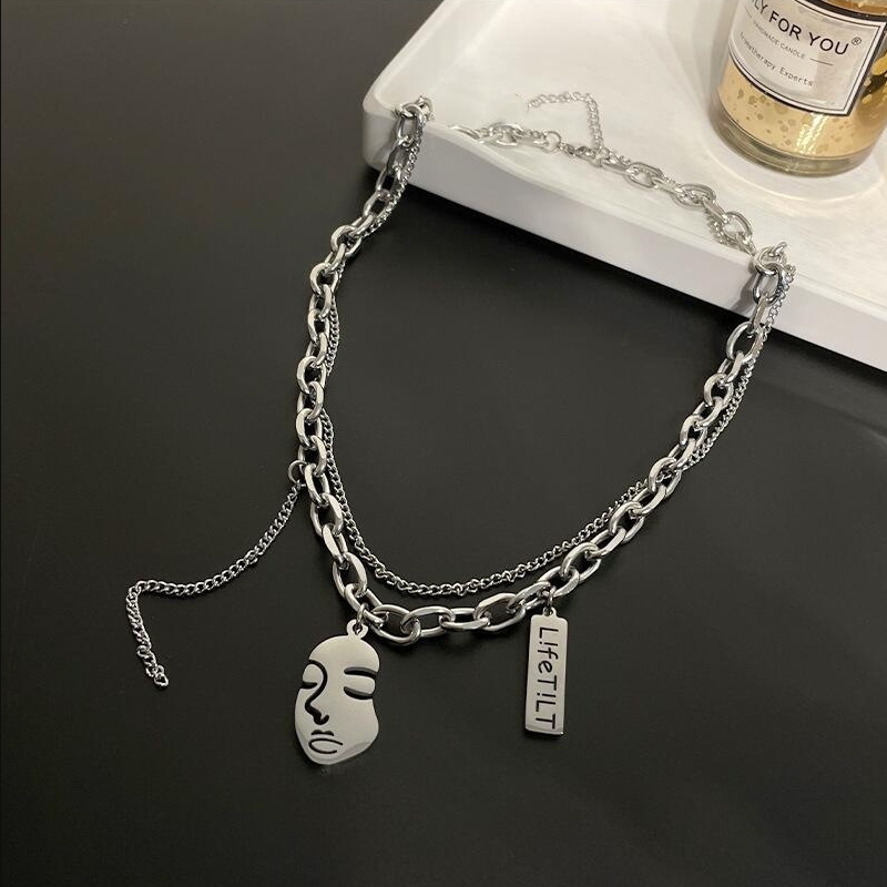 European And American Hip-Hop Instagram Portrait Necklace Double Layered Accessory