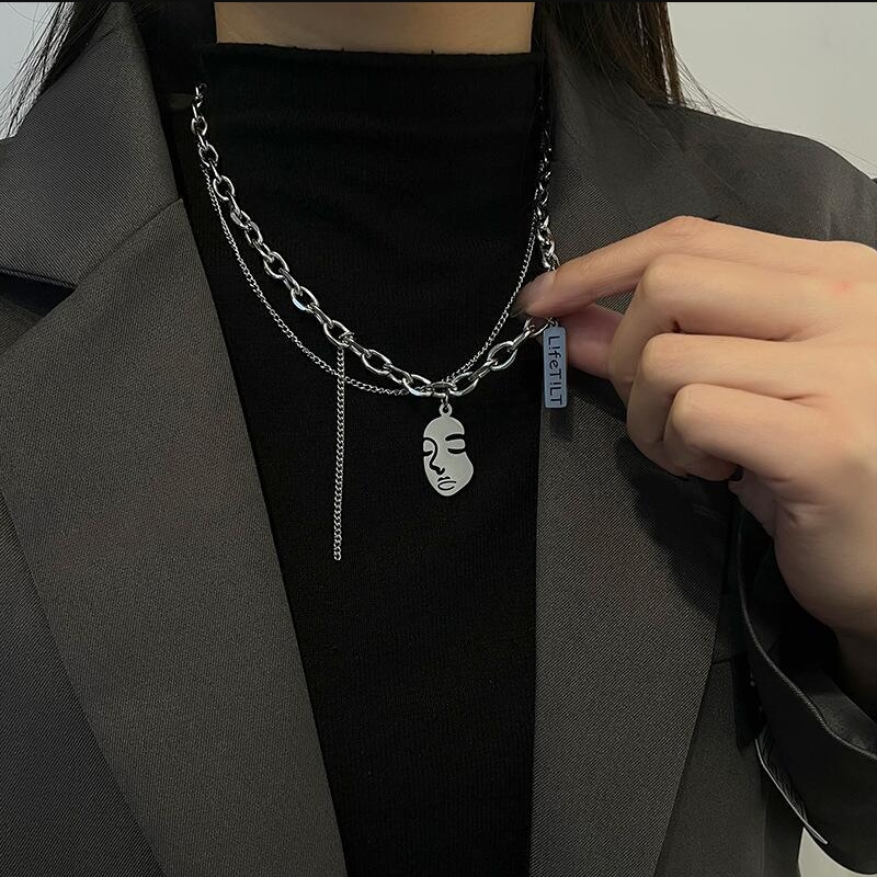 European And American Hip-Hop Instagram Portrait Necklace Double Layered Accessory