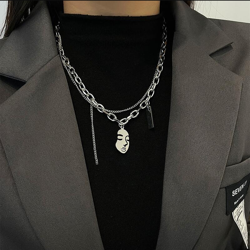 European And American Hip-Hop Instagram Portrait Necklace Double Layered Accessory