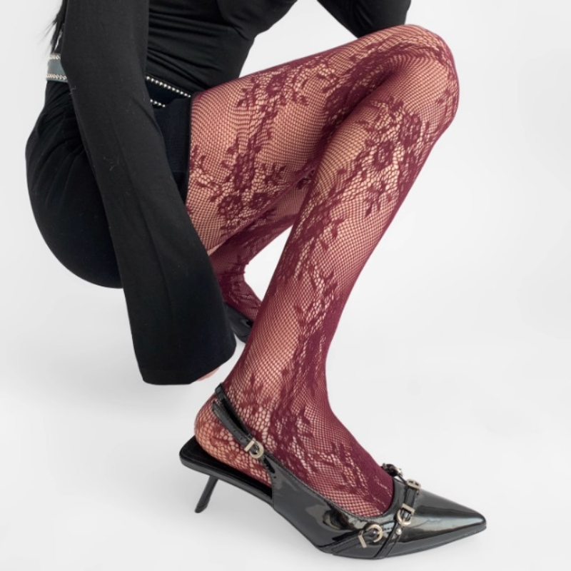 Lace Tights, Sexy Jacquard Mesh Stockings, Maillard Color Fishnet Stockings for Women