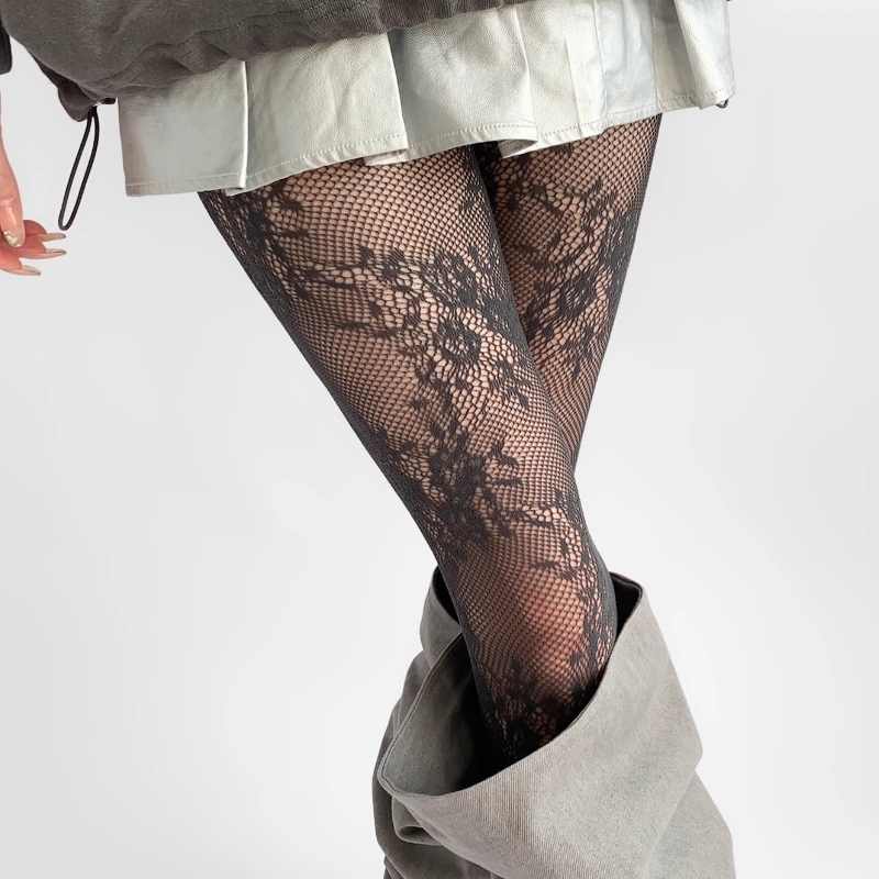Lace Tights, Sexy Jacquard Mesh Stockings, Maillard Color Fishnet Stockings for Women
