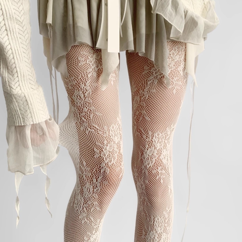 Lace Tights, Sexy Jacquard Mesh Stockings, Maillard Color Fishnet Stockings for Women