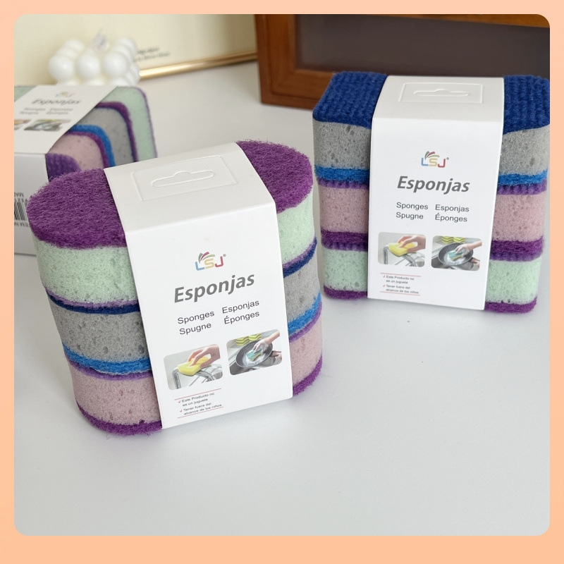 6-Pack Thickened High-Density Colorful Dishwashing Sponge For Kitchen Non-Stick Oil Pan Brush