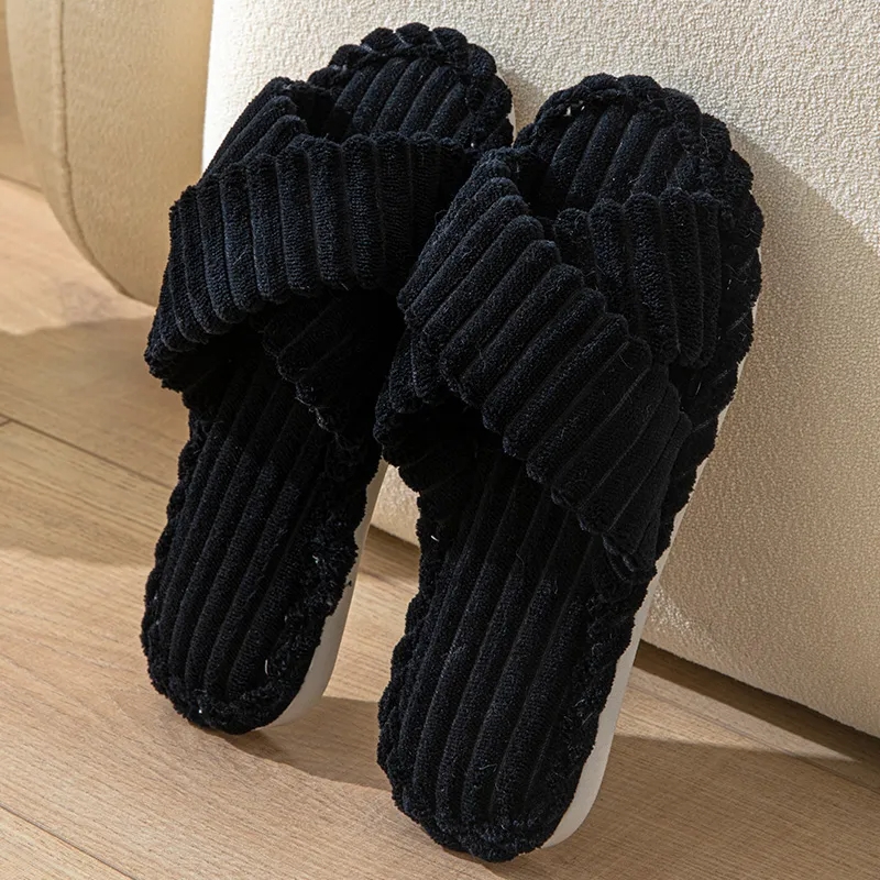 Thickened High-Value Super Soft Coral Fleece Women's Open-Toe Crossover All-Season Sandals