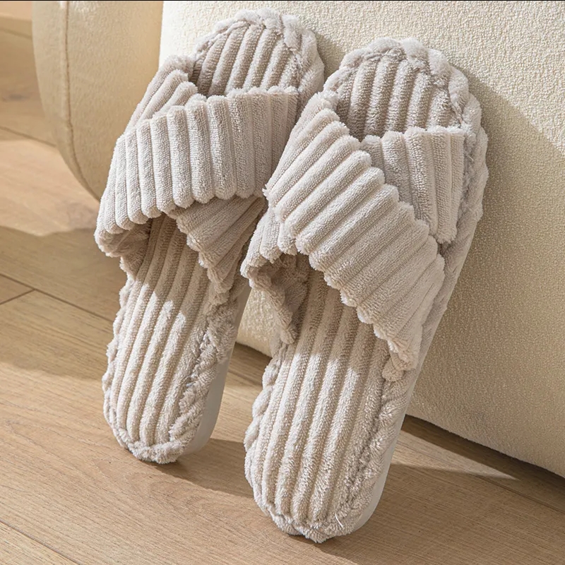 Thickened High-Value Super Soft Coral Fleece Women's Open-Toe Crossover All-Season Sandals