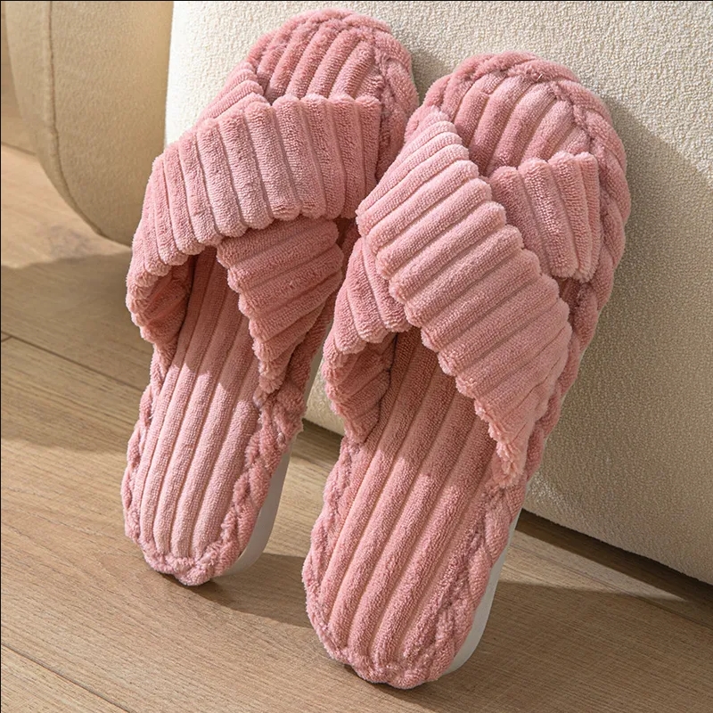Thickened High-Value Super Soft Coral Fleece Women's Open-Toe Crossover All-Season Sandals