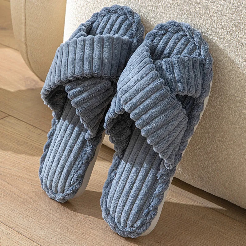 Thickened High-Value Super Soft Coral Fleece Women's Open-Toe Crossover All-Season Sandals