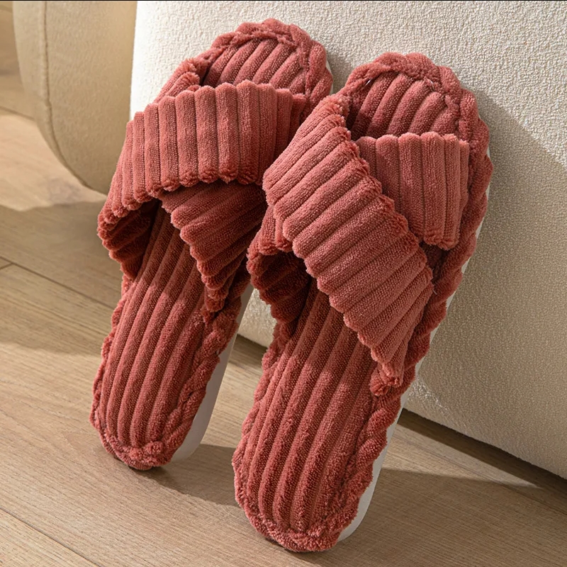 Thickened High-Value Super Soft Coral Fleece Women's Open-Toe Crossover All-Season Sandals