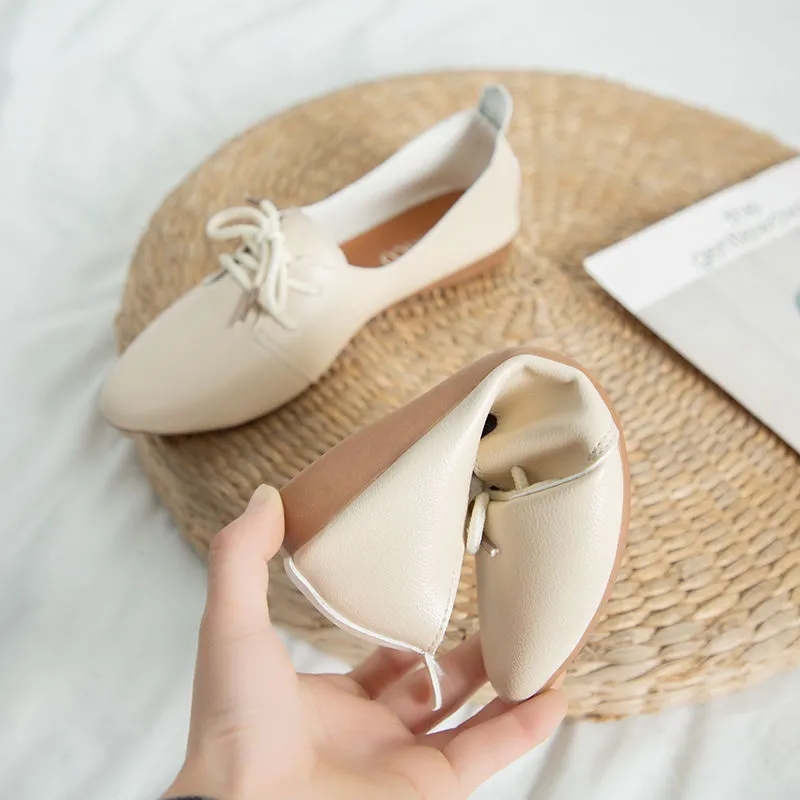 Women's Lace-Up Soft-Sole Pointed-Toe Flats  Stylish And Versatile Leather Shoes