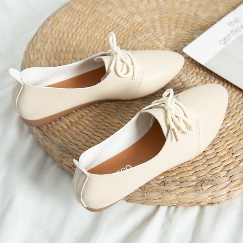 Women's Lace-Up Soft-Sole Pointed-Toe Flats  Stylish And Versatile Leather Shoes