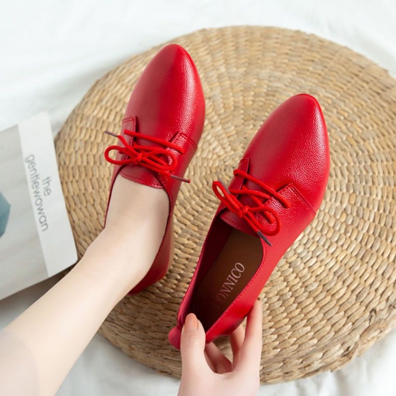 Women's Lace-Up Soft-Sole Pointed-Toe Flats  Stylish And Versatile Leather Shoes
