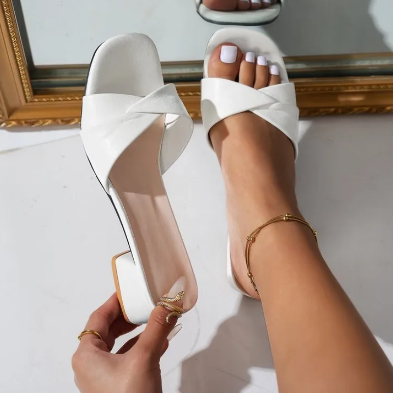 Women's Block Heel Slides Square-Toe  Open-Toe Fashionable Mid-Heeled Sandals