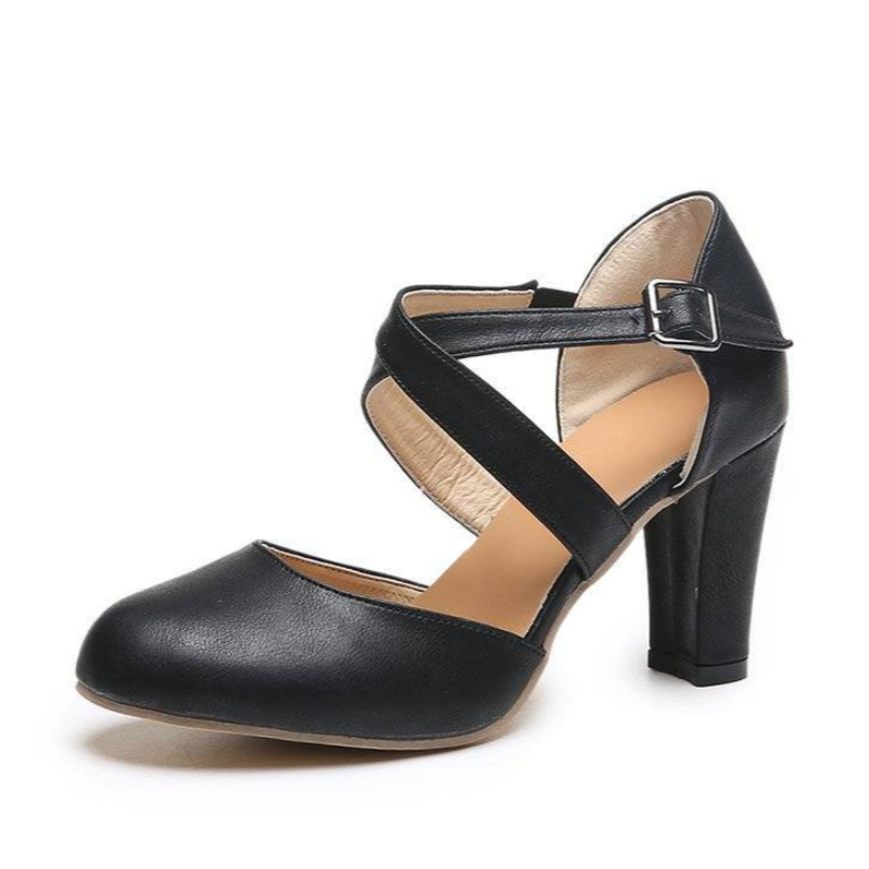 Round Toe Open-Toe Stylish Retro Buckled Chunky Heel Sandals