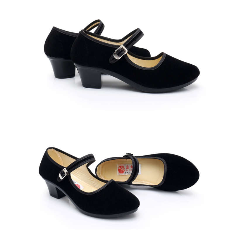 Women's Cloth High-Heeled Work Shoes  Solid Color Velvet Slip-On Shoes