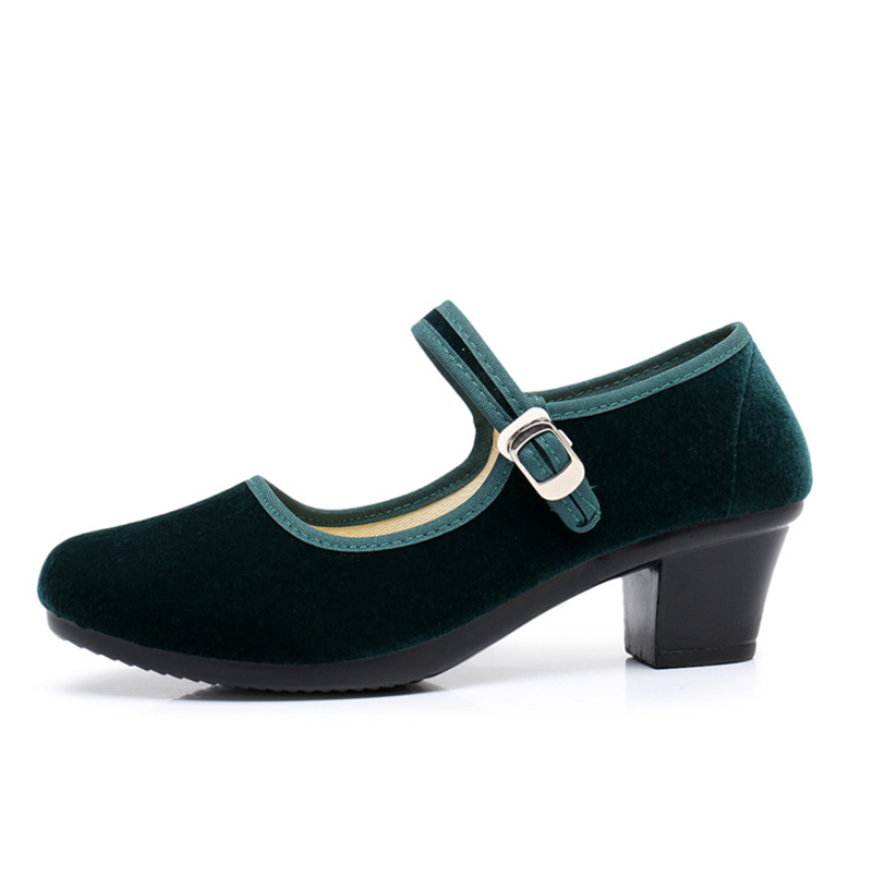 Women's Cloth High-Heeled Work Shoes  Solid Color Velvet Slip-On Shoes