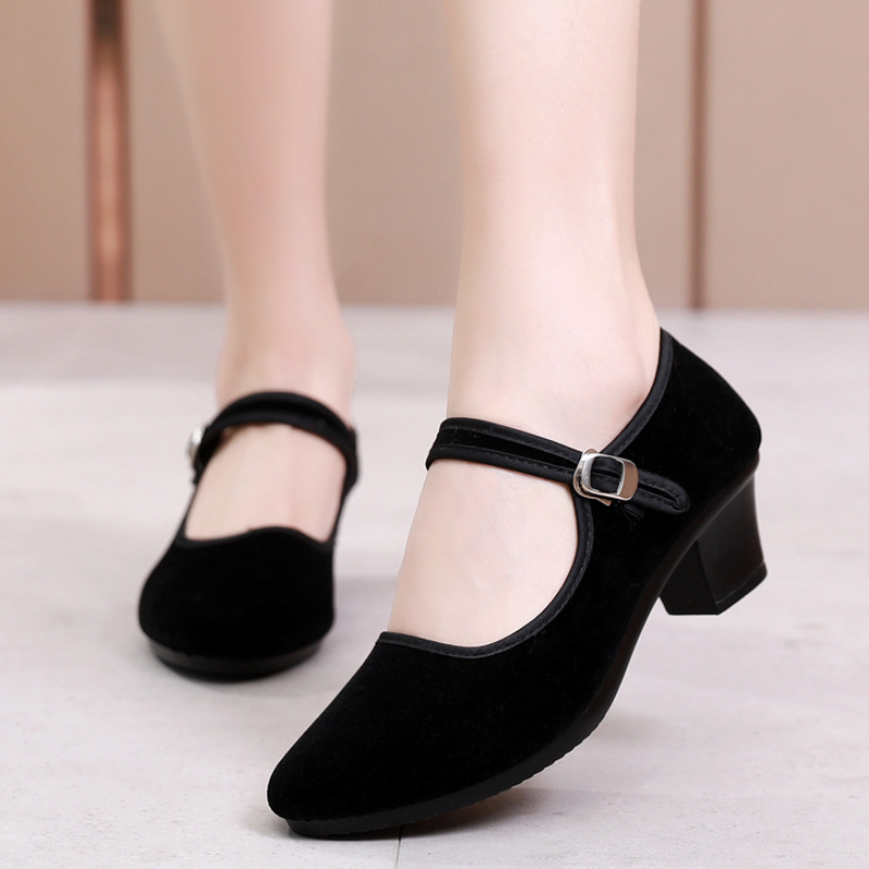 Women's Cloth High-Heeled Work Shoes  Solid Color Velvet Slip-On Shoes