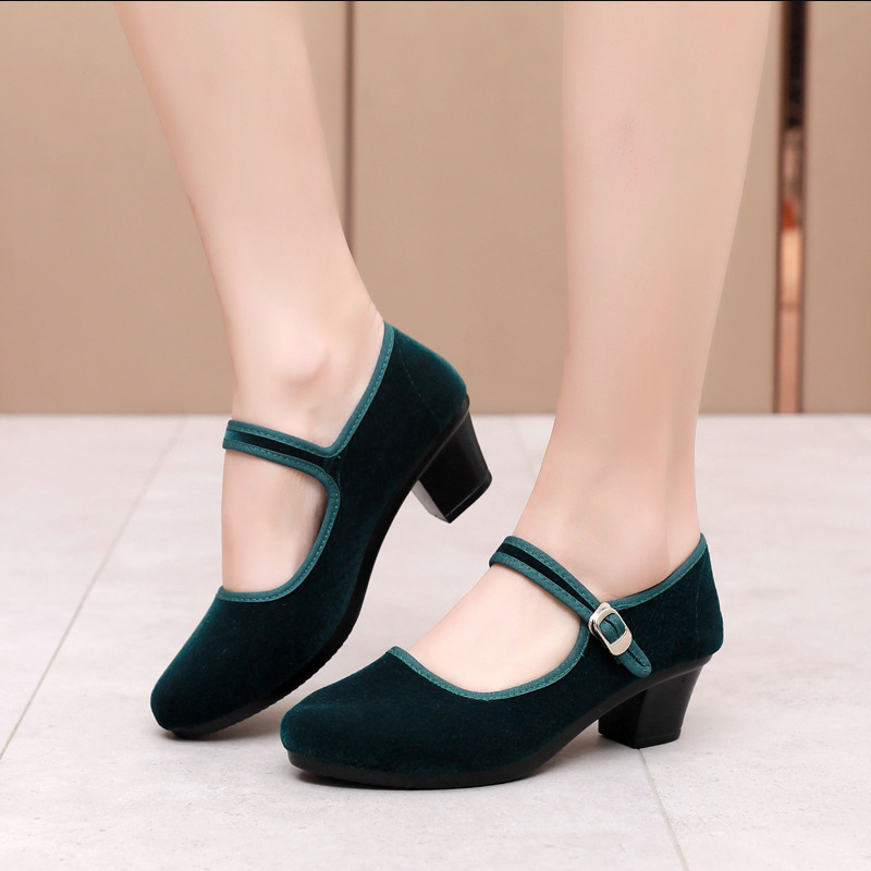 Women's Cloth High-Heeled Work Shoes  Solid Color Velvet Slip-On Shoes