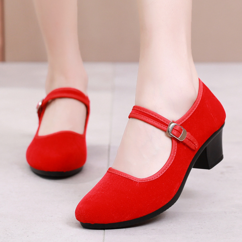 Women's Cloth High-Heeled Work Shoes  Solid Color Velvet Slip-On Shoes