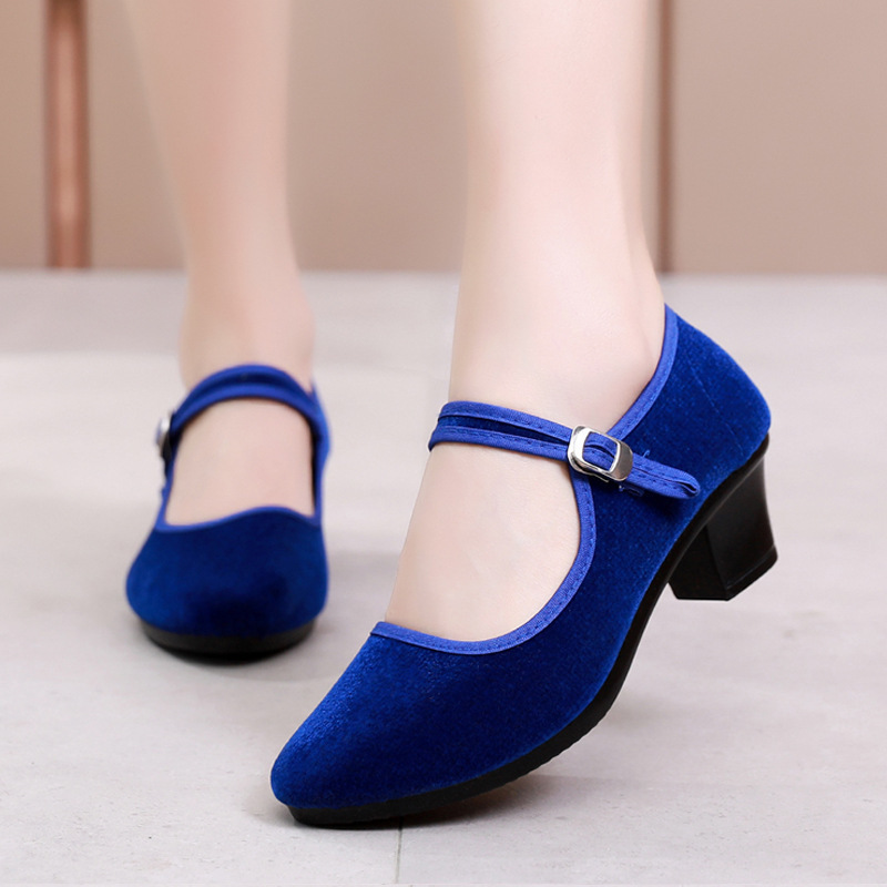 Women's Cloth High-Heeled Work Shoes  Solid Color Velvet Slip-On Shoes