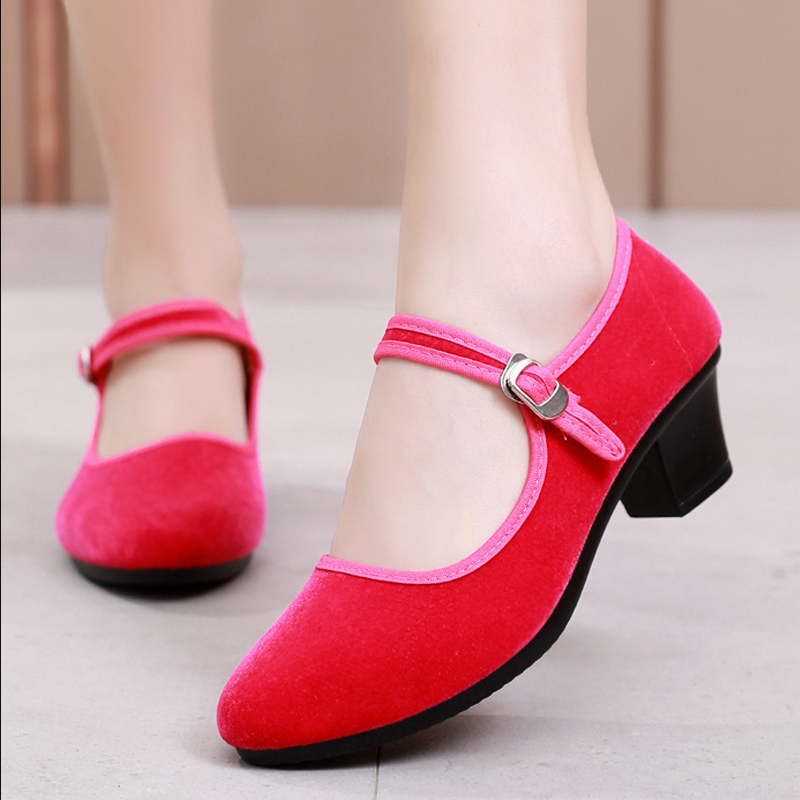 Women's Cloth High-Heeled Work Shoes  Solid Color Velvet Slip-On Shoes