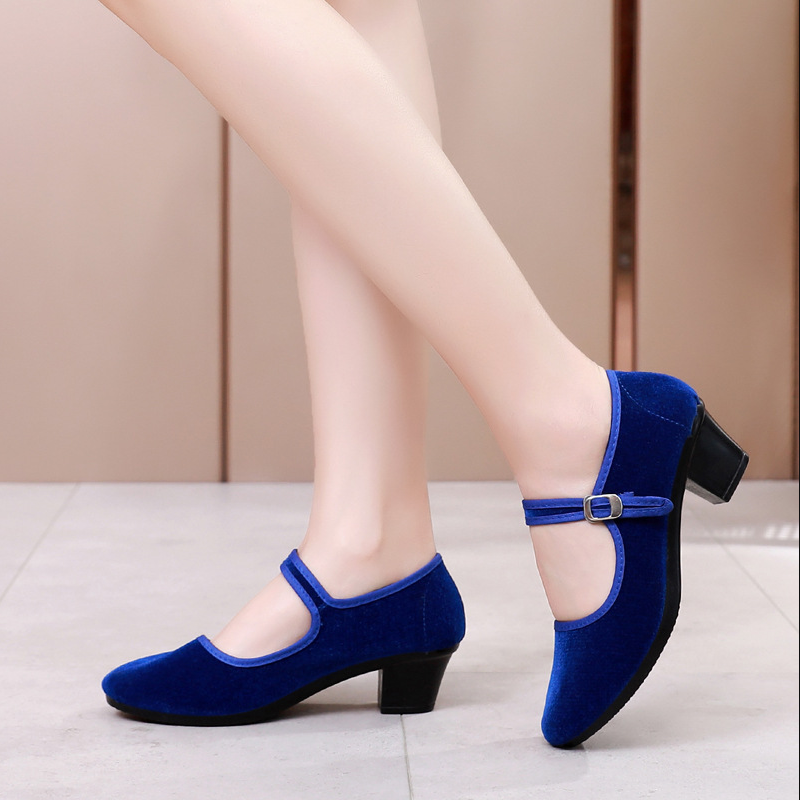 Women's Cloth High-Heeled Work Shoes  Solid Color Velvet Slip-On Shoes