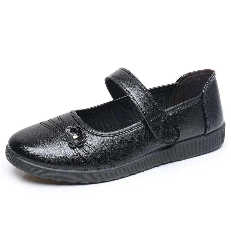 Women's Casual Mary Jane Shoes – Black Durable Leather Upper, Adjustable Strap, Lightweight Construction, Suitable For Everyday Wear & Outdoor Play, All Sizes Available