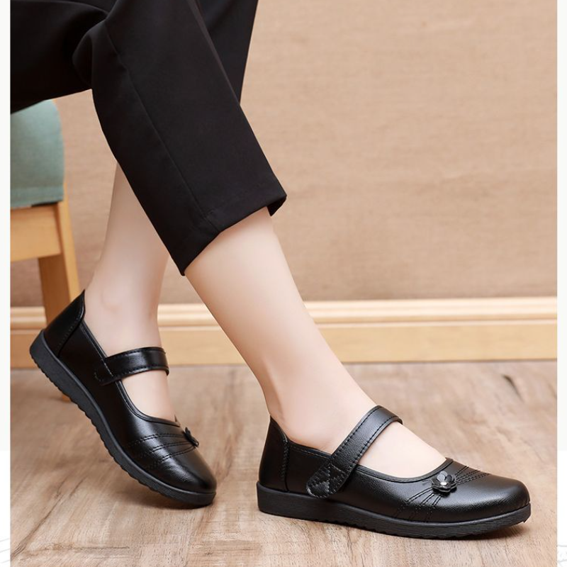 Women's Casual Mary Jane Shoes – Black Durable Leather Upper, Adjustable Strap, Lightweight Construction, Suitable For Everyday Wear & Outdoor Play, All Sizes Available