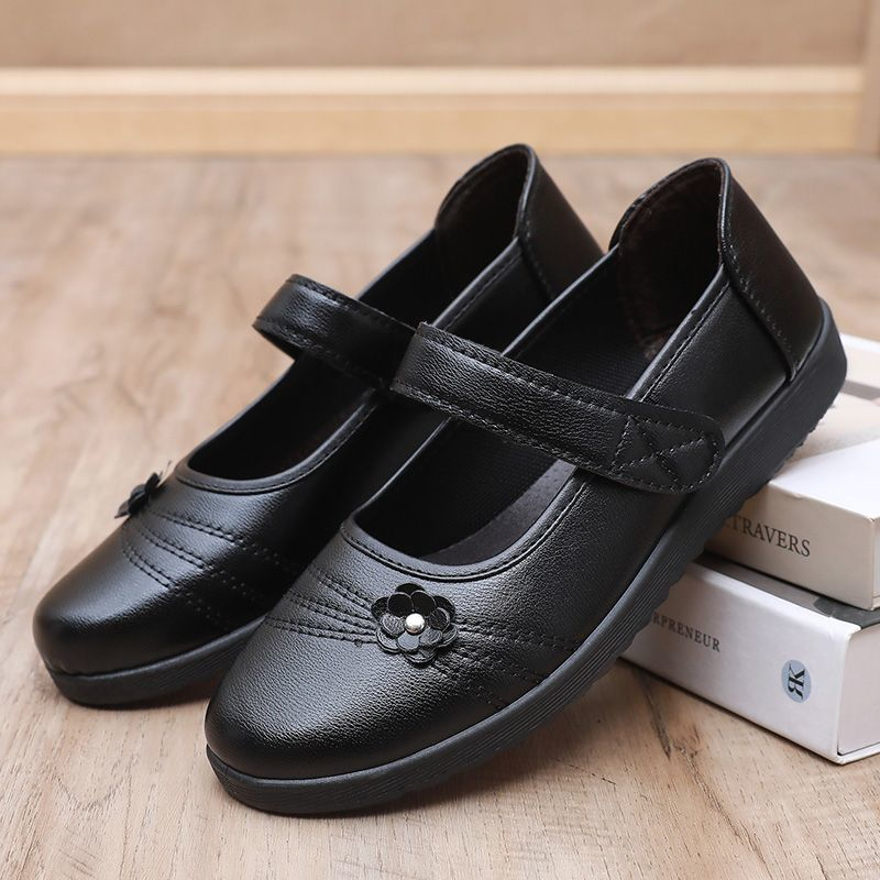 Women's Casual Mary Jane Shoes – Black Durable Leather Upper, Adjustable Strap, Lightweight Construction, Suitable For Everyday Wear & Outdoor Play, All Sizes Available