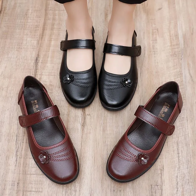 Women's Casual Mary Jane Shoes – Black Durable Leather Upper, Adjustable Strap, Lightweight Construction, Suitable For Everyday Wear & Outdoor Play, All Sizes Available