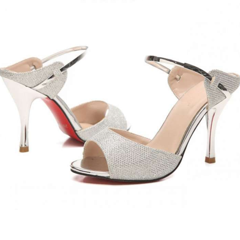 Women's Elegant High Heel Shoes –  Gold Glitter & Metallic Strap, Open-Toe Design, Non-Slip Platform High Heel, Breathable Lining,Perfect For Party & Evening Event