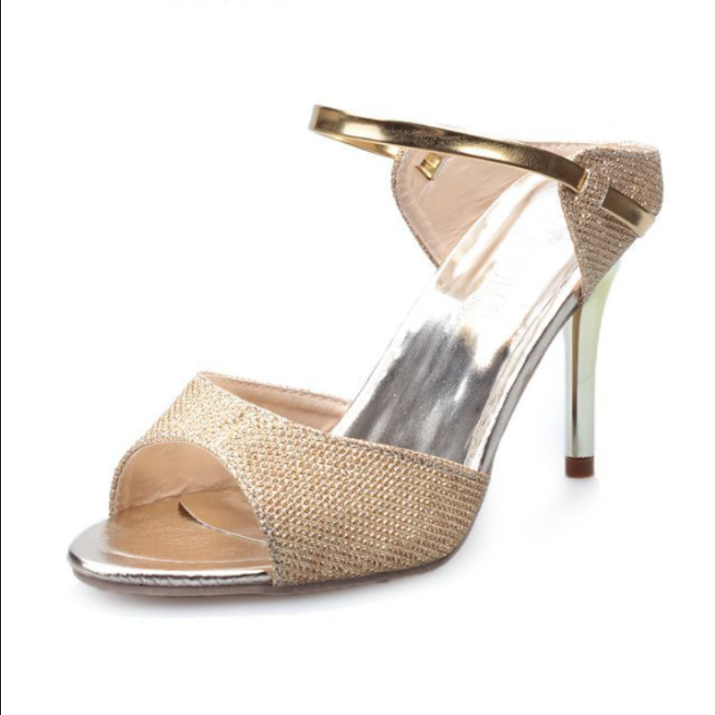 Women's Elegant High Heel Shoes –  Gold Glitter & Metallic Strap, Open-Toe Design, Non-Slip Platform High Heel, Breathable Lining,Perfect For Party & Evening Event