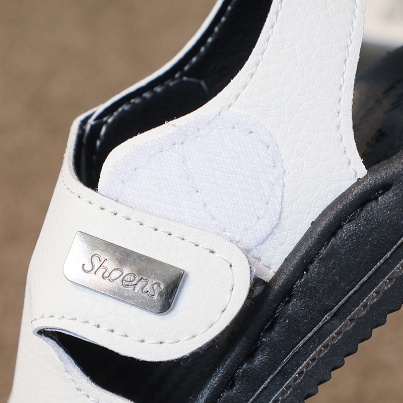 Kids' Open-Toe Sandal Shoes – Durable Leather Material, Adjustable Hook-And-Loop Strap, Non-Slip Black Sole,Lightweight Construction, Perfect For Summer Casual Wear & Beach Outings